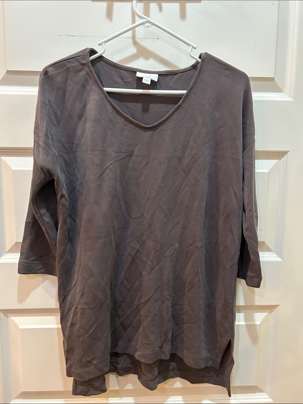 Relaxed V-Neck Tunic Top in Warm Taupe